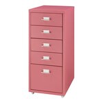 Caisson de bureau armoire meuble de rangement à roulettes avec 5 tiroirs 69 x 28 x 41 cm rouge pastèque 03_0009107