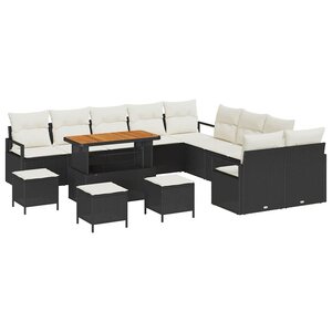 vidaXL Ensemble de canapé de jardin avec coussin 14 Pièces Noir et Crème
