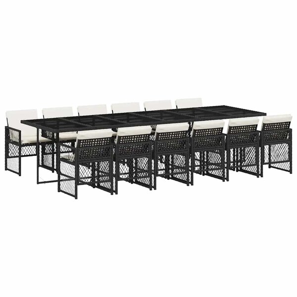vidaXL Ensemble à manger de jardin 13 Pièces coussins noir résine tressée