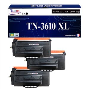 T3AZUR- 3x Toners compatibles avec brother TN3610  TN3610XL Noir (25 000 pages)