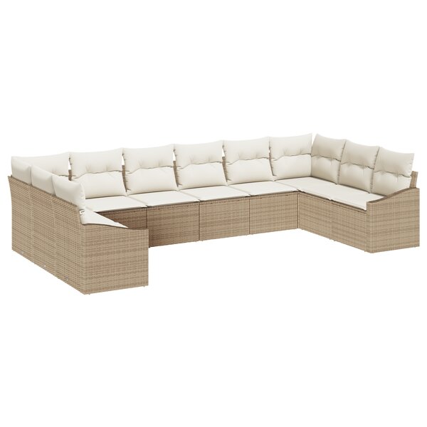 vidaXL Ensemble de salle à manger de jardin de 10 pièces avec coussins en poly rattan beige