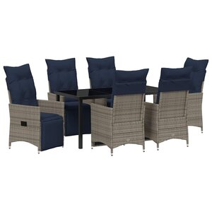 vidaXL Ensemble table et chaises avec coussin 7 Pièces Gris Rotin PE