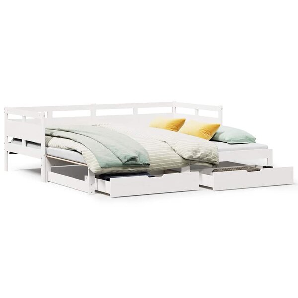 vidaXL Lit de jour avec gigogne et tiroirs sans matelas blanc 80x200cm