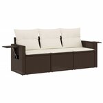 vidaXL Salon de jardin avec coussins 3 Pièces marron résine tressée