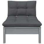 vidaXL Salon de jardin 3 Pièces avec coussins Gris Bois de pin massif