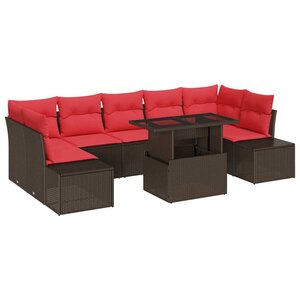 vidaXL Ensemble de canapé de jardin avec coussin 8 Pièces Marron et rouge