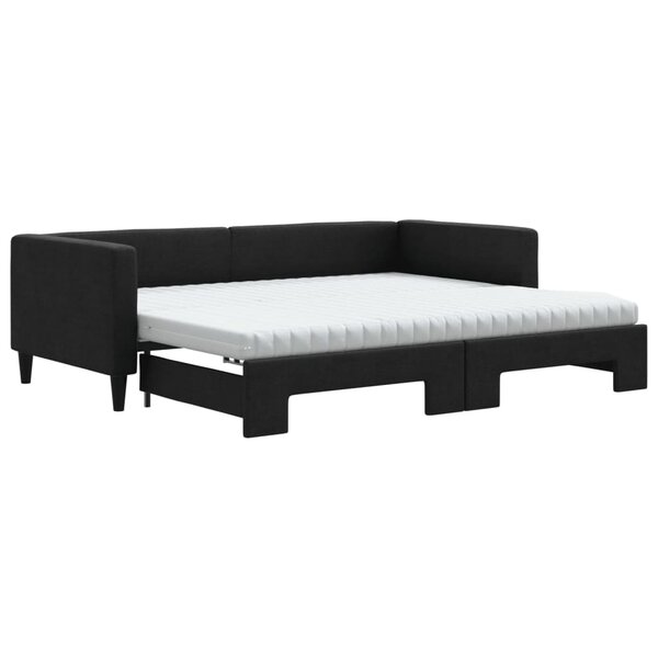 vidaXL Lit de jour avec gigogne et matelas noir 90x190 cm tissu