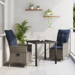 Ensemble de Salle à Manger de Jardin vidaXL 3 Pièces avec Coussins en Rattan Poly Gris
