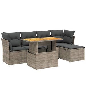 vidaXL Salon de jardin 6 Pièces avec coussins gris résine tressée