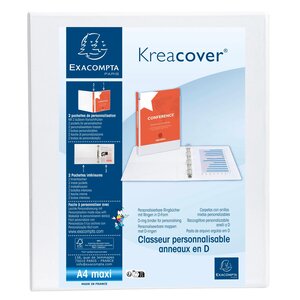 Classeur Pp Personnalisable Kreacover - 4 Anneaux En D 30mm - A4 Maxi - Blanc - X 10 - Exacompta