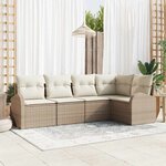 vidaXL Ensemble de canapé de jardin 5 Pièces Beige et blanc Poly rotin