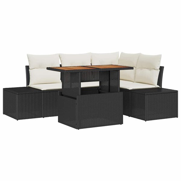 vidaXL Ensemble de canapé de jardin 5 Pièces Noir Poly rotin