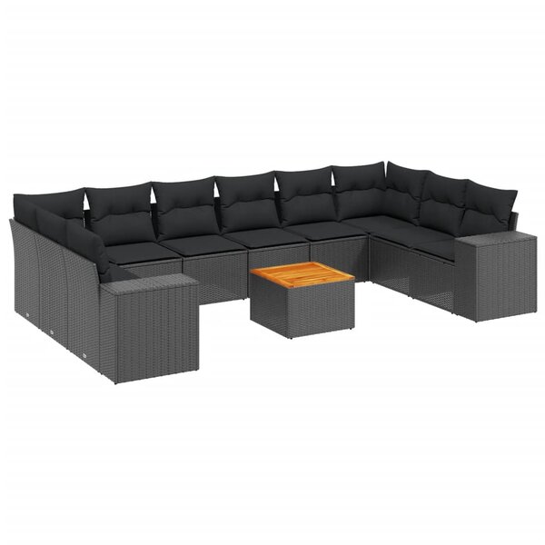 vidaXL Salon de jardin 11 Pièces avec coussins noir résine tressée