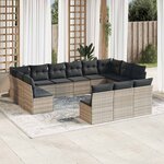 vidaXL Salon de jardin avec coussins 13 Pièces gris clair résine tressée