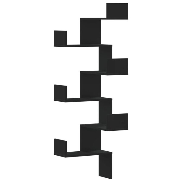 vidaXL Étagère murale d'angle noir 45x45x147 cm bois d'ingénierie