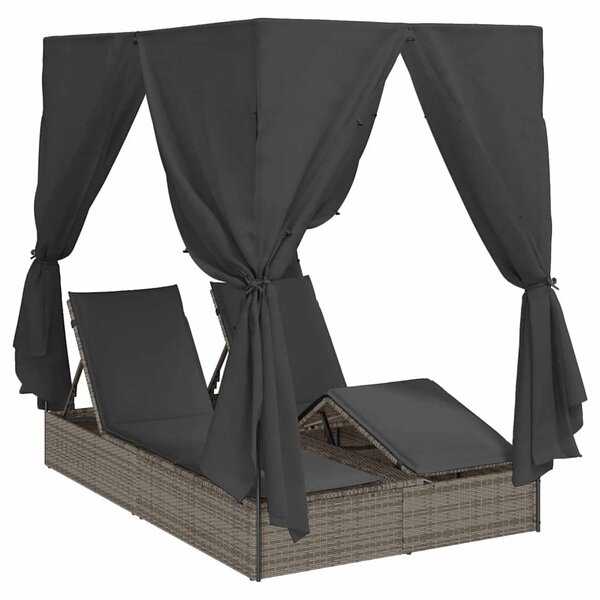 vidaXL Transat double avec toit Gris 205 x 129 x 200 cm Rattan PE