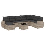 vidaXL Salon de jardin 9 Pièces avec coussins gris clair résine tressée