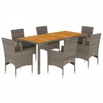 vidaXL Ensemble à manger de jardin et coussins 7 Pièces gris rotin acacia