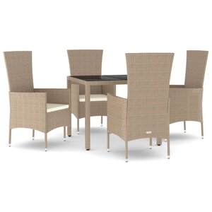 vidaXL Ensemble à manger de jardin avec coussins 5Pièces Beige poly rotin