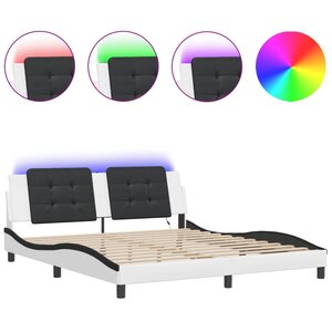 vidaXL Cadre de lit avec LED sans matelas Zadar blanc et noir 180x200 cm