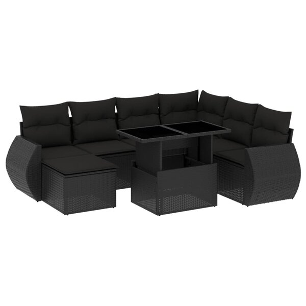 vidaXL Salon de jardin 8 Pièces avec coussins noir résine tressée