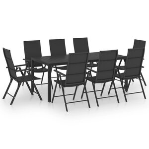 vidaXL Ensemble à manger de jardin 9 Pièces noir