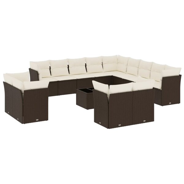 vidaXL Salon de jardin avec coussins 14 Pièces marron résine tressée