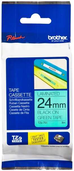 cassette à ruban TZe-751 24 mm x 8m  Noir/Vert BROTHER