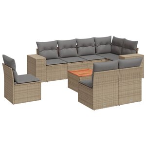 vidaXL Salon de jardin avec coussins 9 Pièces beige résine tressée