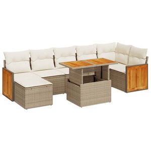 vidaXL Salon de jardin avec coussins 8 Pièces beige résine tressée acacia