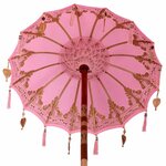 vidaXL Parasol avec Base Rose et Marron 250 cm Coton et bois