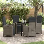 Ensemble de salle à manger jardin vidaXL 5 pièces avec coussins gris en rotin synthétique