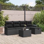 vidaXL Ensemble de canapé de jardin avec coussin 6 Pièces Noir polyrotin