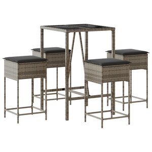 vidaXL Ensemble de bar de jardin 5 Pièces avec coussins gris poly rotin