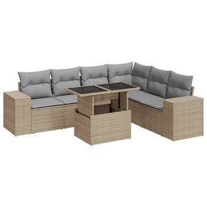 vidaXL Salon de jardin avec coussins 7 Pièces beige résine tressée