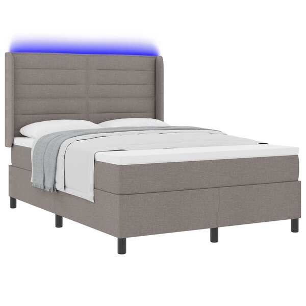 Lit Box Spring vidaXL avec Matelas et LED Taupe 160x200 cm Tissu