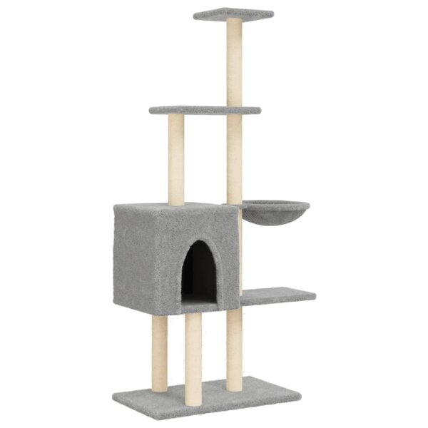vidaXL Arbre à chat avec griffoirs en sisal Gris clair 145 cm