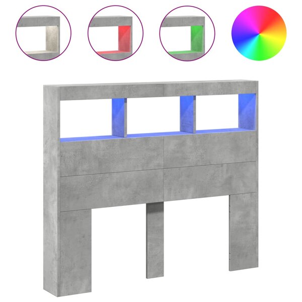 vidaXL Armoire tête de lit avec LED gris béton 120x17x102 cm