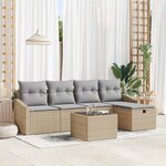 vidaXL Ensemble de canapé de jardin 6 Pièces Beige Poly rotin