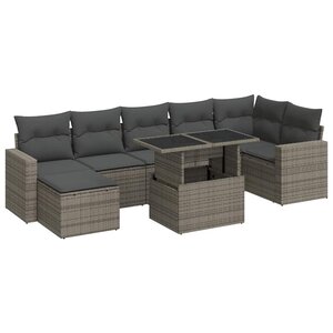 vidaXL Salon de jardin 8 Pièces avec coussins gris résine tressée