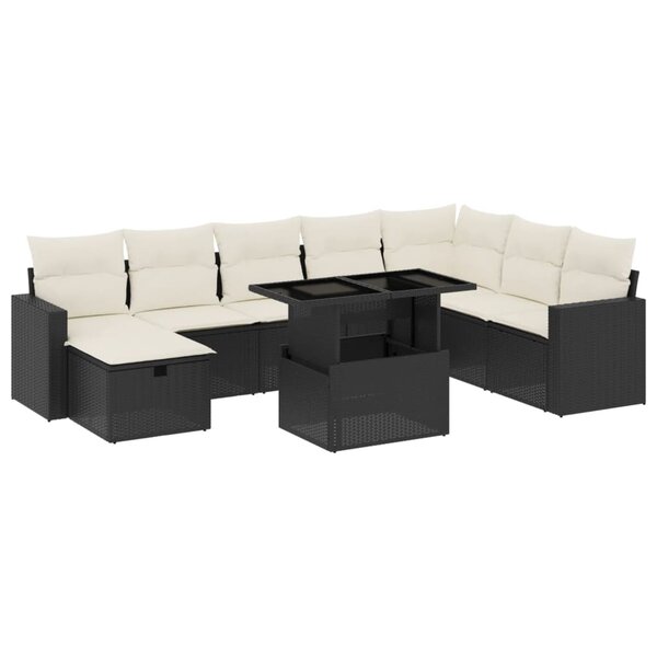 vidaXL Salon de jardin 9 Pièces avec coussins noir résine tressée