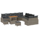 vidaXL Ensemble de 13 pièces de sofa de jardin avec coussins en rotin poly gris acacia