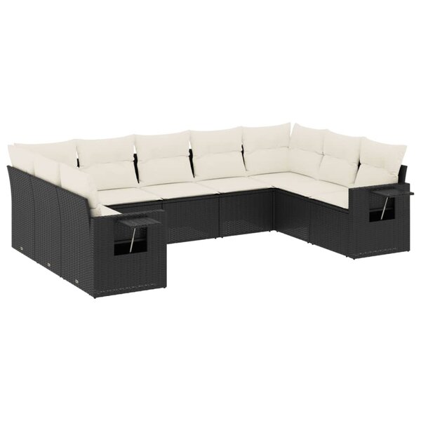vidaXL Salon de jardin 9 Pièces avec coussins noir résine tressée