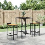 vidaXL Ensemble de bar jardin 3 Pièces noir poly rotin/bois massif acacia