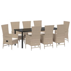 vidaXL Ensemble de salle à manger de jardin 9 pièces avec coussins beige poly rotin