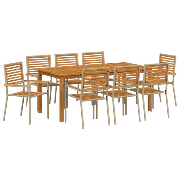 vidaXL Ensemble de Salle à Manger de Jardin 9 pièces Beige en Poly Rattan Acacia