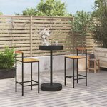 vidaXL Ensemble de bar jardin 3 Pièces noir poly rotin/bois massif acacia