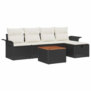 vidaXL Ensemble de canapé de jardin avec coussin 6 Pièces Noir Poly rotin