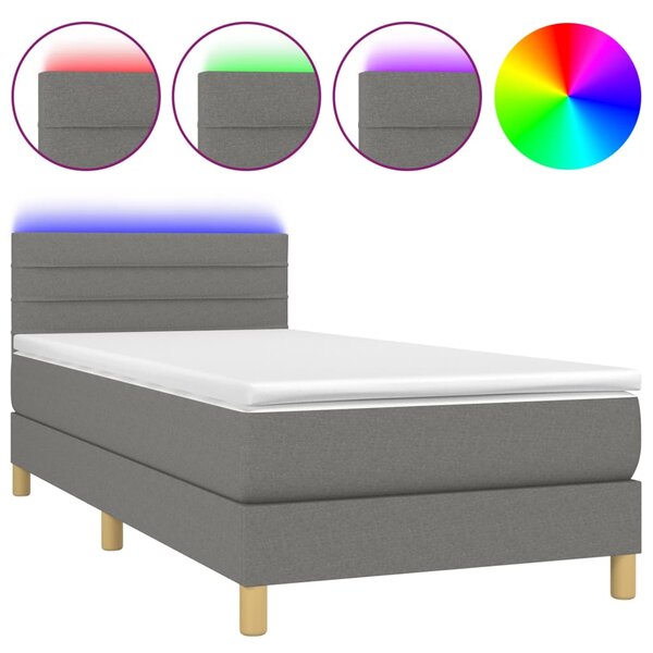 vidaXL Sommier à lattes de lit avec matelas et LED Gris foncé 90x190cm