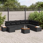 vidaXL Ensemble de canapé de jardin avec coussin 9 Pièces Noir Polyrotin